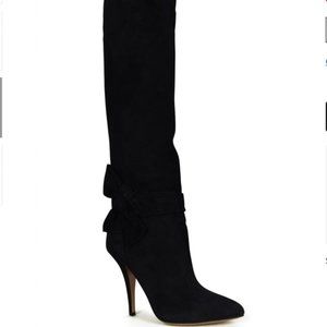Valentino Garavani black suede boots with a bow tie at the ankle